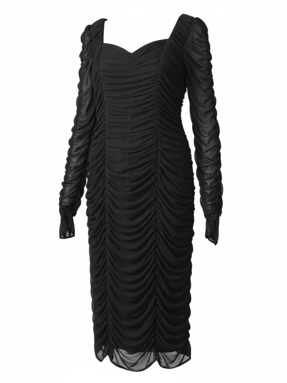 Goth Fashion Nova Black Ruched Long Sleeve Midi Dress